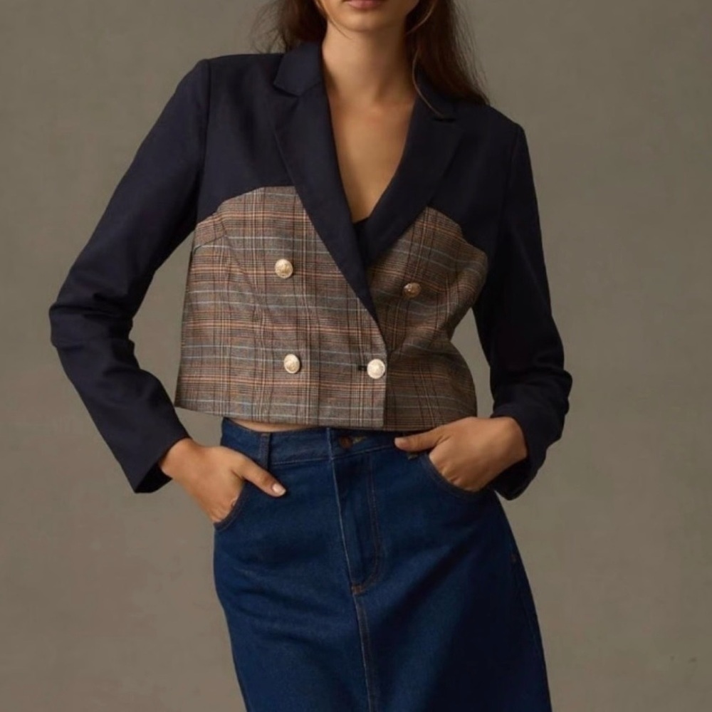 Dolan Left Coast Anthropologie Corset Blazer Jacket Plaid Cropped Medium